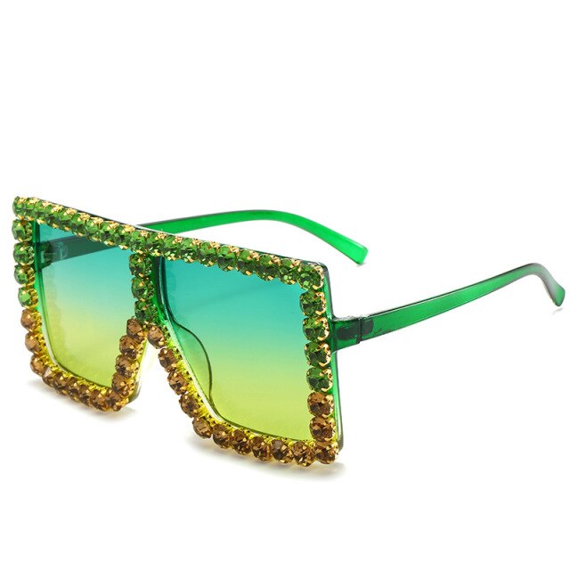 big bling frames - oversized sunglasses women 2021 luxury rhinestone square sun glasses bling eyeglasses fashion shades green yellow / gold