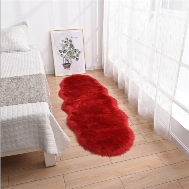 bedroom floor mat  rugs artificial wool hairy faux floor mat fur  fluffy rug soft living room 45*120cm 450mmx1200mm / china / red