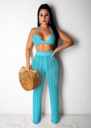 catchy - crochet/fishnet cover up - beach wear set