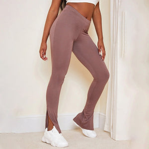 zkyzwx split hem pencil sweatpants women black brown bottoms elastic joggers high waist pants workout leggings bodycon trousers