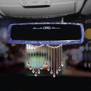 creative rhinestone tassels car interior rearview mirror decoration charm flower crystal rear mirror ornaments car accessories blue mirror