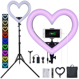 fosoto 19 inch led rgb ring light hearted shape photographic lighting 3200k-5600k ring lamp with tripod for phone youtube makeup