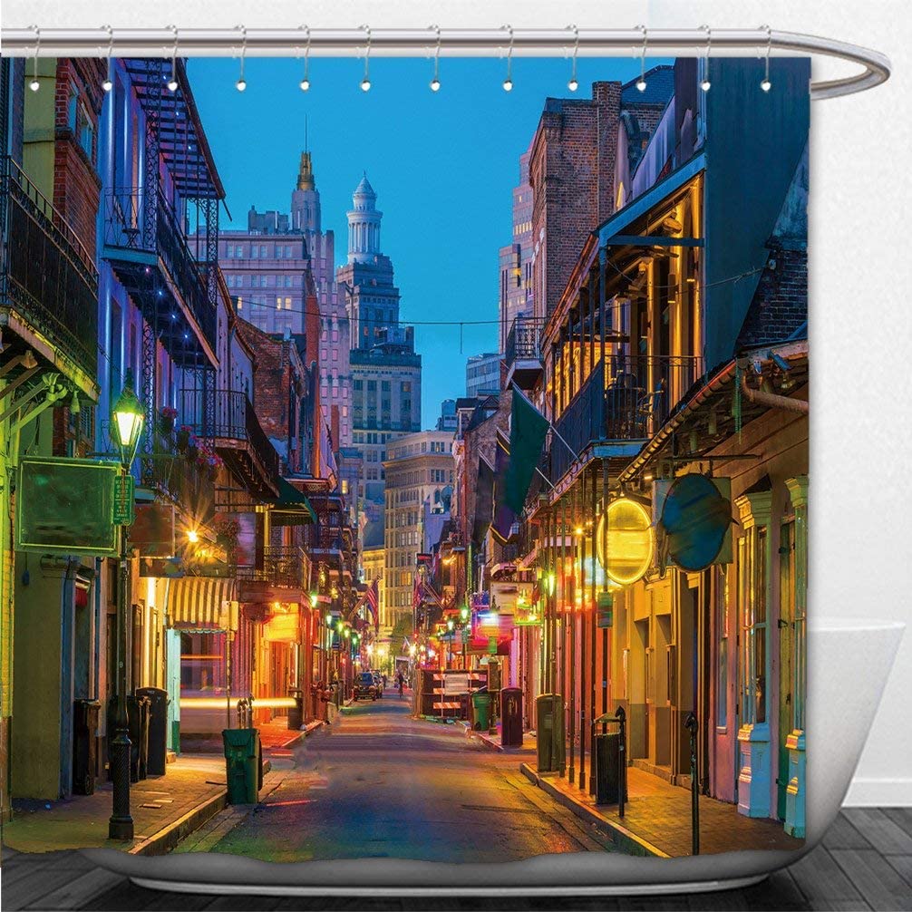 pubs and bars with neon lights in the french quarter new orleans usa shower curtain nola