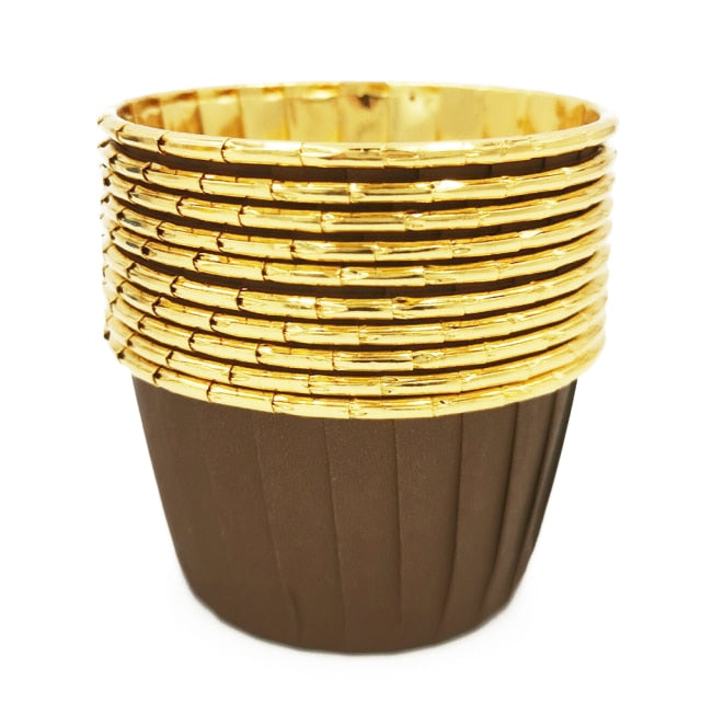 10/50pcs cupcake paper cup oilproof cupcake liner baking cup tray case kitchen wedding party caissettes golden muffin  wrapper paper