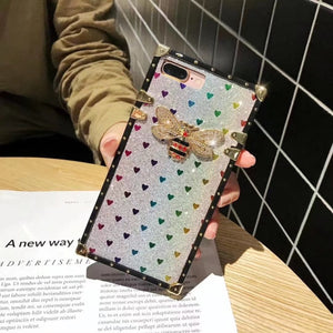 luxury 3d diamond bee - phone case for iphone12 pro max 11  xr xs max 7 8 plus 7plus - rainbow gloss silicone