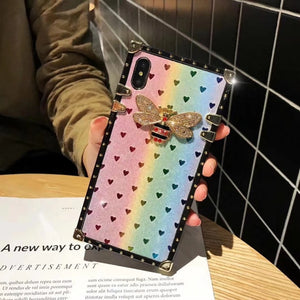 luxury 3d diamond bee - phone case for iphone12 pro max 11  xr xs max 7 8 plus 7plus - rainbow gloss silicone