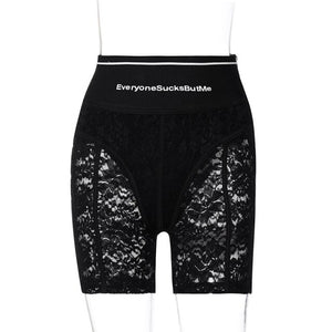 simenual high waist letter print skinny lace mini shorts zipper sexy summer 2021 women outfits one piece hollow out black shorts