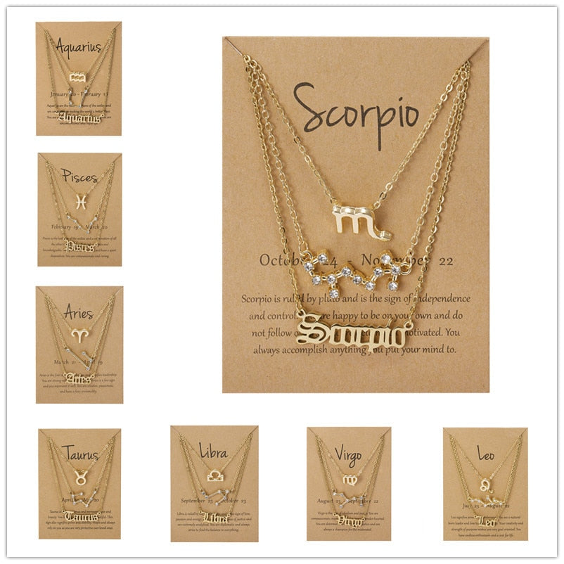 zodiac chain! 3pcs/set best friends necklaces fashion cardboard star zodiac sign pendant 12 constellation charm scorpio necklace jewelry gifts