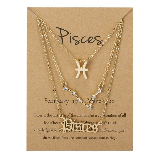 zodiac chain! 3pcs/set best friends necklaces fashion cardboard star zodiac sign pendant 12 constellation charm scorpio necklace jewelry gifts