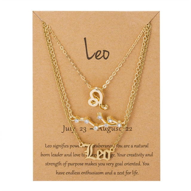 zodiac chain! 3pcs/set best friends necklaces fashion cardboard star zodiac sign pendant 12 constellation charm scorpio necklace jewelry gifts