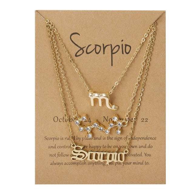 zodiac chain! 3pcs/set best friends necklaces fashion cardboard star zodiac sign pendant 12 constellation charm scorpio necklace jewelry gifts