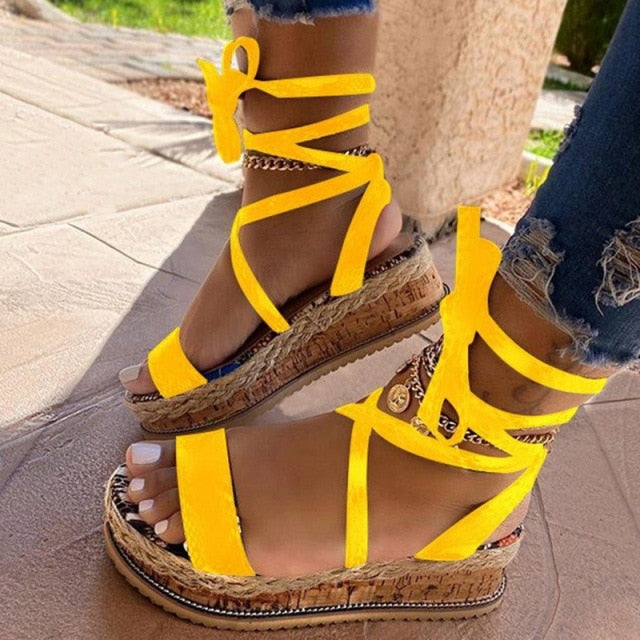 bohemian platform sandal! women snakesandals platform heels cross strap ankle lace peep toe  beach party ladies shoes zapatos sandals