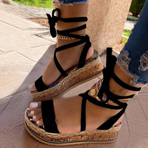 summersnake platforms - sandals heels cross strap ankle lace peep toe  beach party ladies shoes zapatos sandals