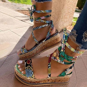 summersnake platforms - sandals heels cross strap ankle lace peep toe  beach party ladies shoes zapatos sandals