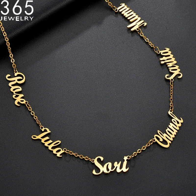 trendy custom multiple names necklace personalized stainless steel chain 6 nameplates pendants necklaces fashion party gift