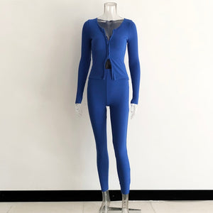 zipper style - two piece set 2 suits ribbed tracksuits double shirts tops stretchy pants clothes