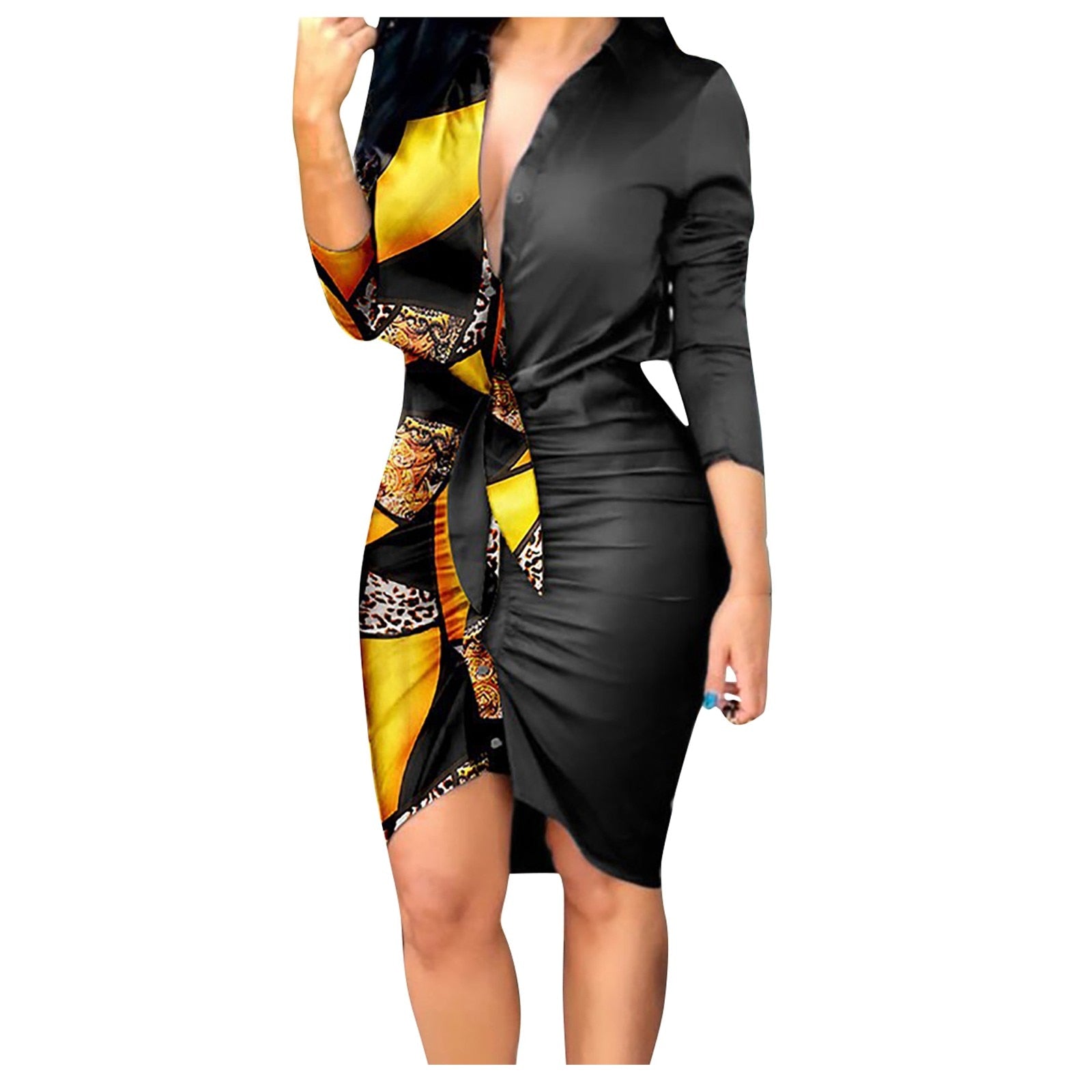 two tone too toxic dress - women sexy satin long sleeve pretty printed v-neck new elegant party club mini dress bodycon