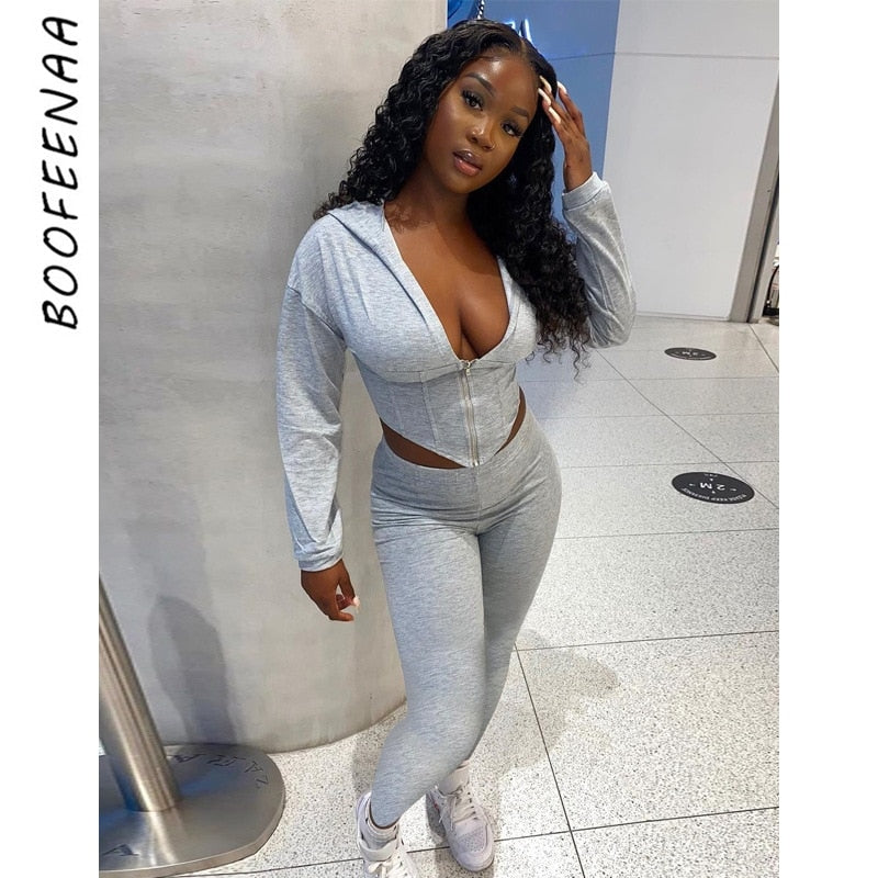 corset hoodie - women tracksuit two piece set long sleeve crop joggers sweat suits