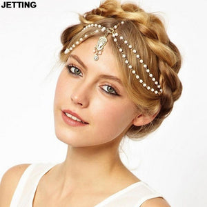 crown jewels! beach alloy plated head chain hair jewelry tassel pearl leaves bindi hair accesories indian boho headband