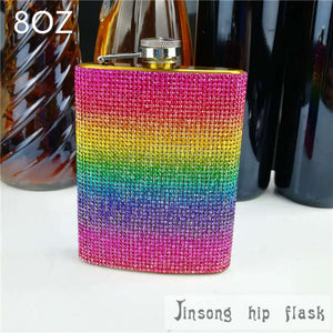 2018 rainbow diamond  hip flask ,special hip flask for ladies 8oz paper box