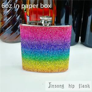 2018 rainbow diamond  hip flask ,special hip flask for ladies 6oz paper box