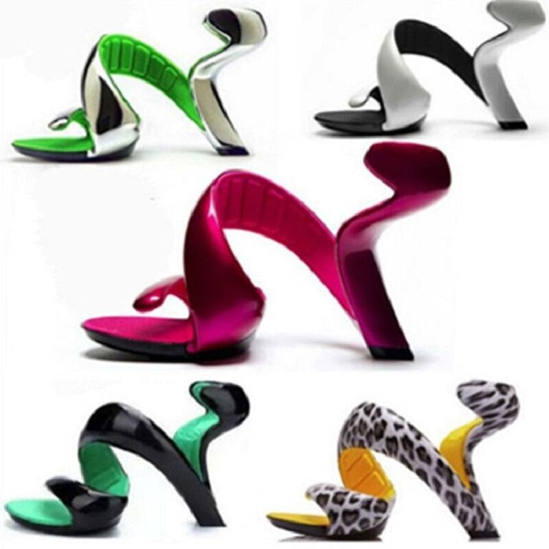 “whimsical swirl heels” open toe cut out strange high heel gladiator sandals fashion sexy snake shape bottomless shoes