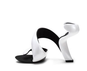 “whimsical swirl heels” open toe cut out strange high heel gladiator sandals fashion sexy snake shape bottomless shoes