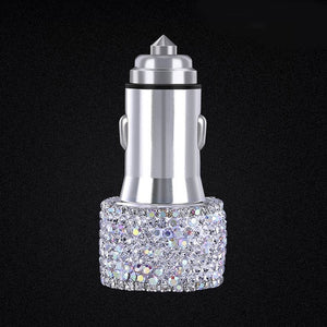 dual usb car charger for mobile phone tablet gps fast charger crystal diamond phone 3 data line wire in car cigarette lighter white car charger