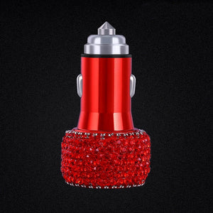 dual usb car charger for mobile phone tablet gps fast charger crystal diamond phone 3 data line wire in car cigarette lighter red car charger