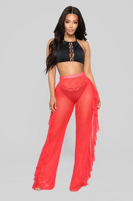 bkld women casual pants harajuku streetwear 2019 summer new arrival s-2xl plus size ruffles beach pants cover up neon pants