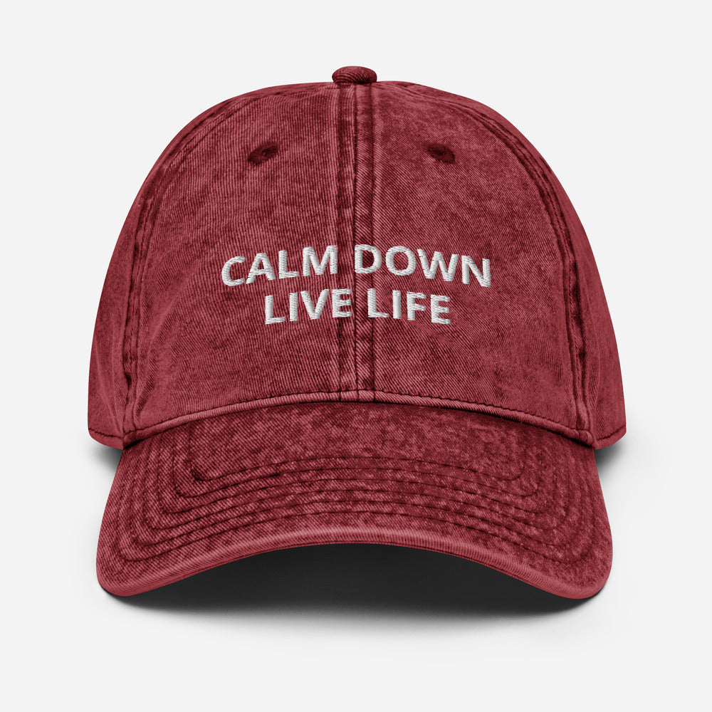 calm down live life - vintage cotton twill cap hat maroon