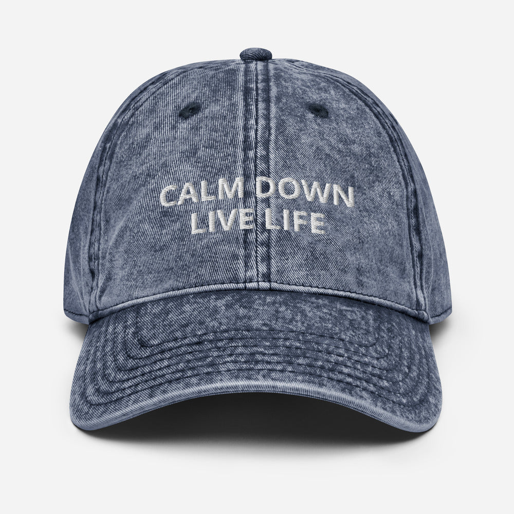 calm down live life - vintage cotton twill cap hat navy