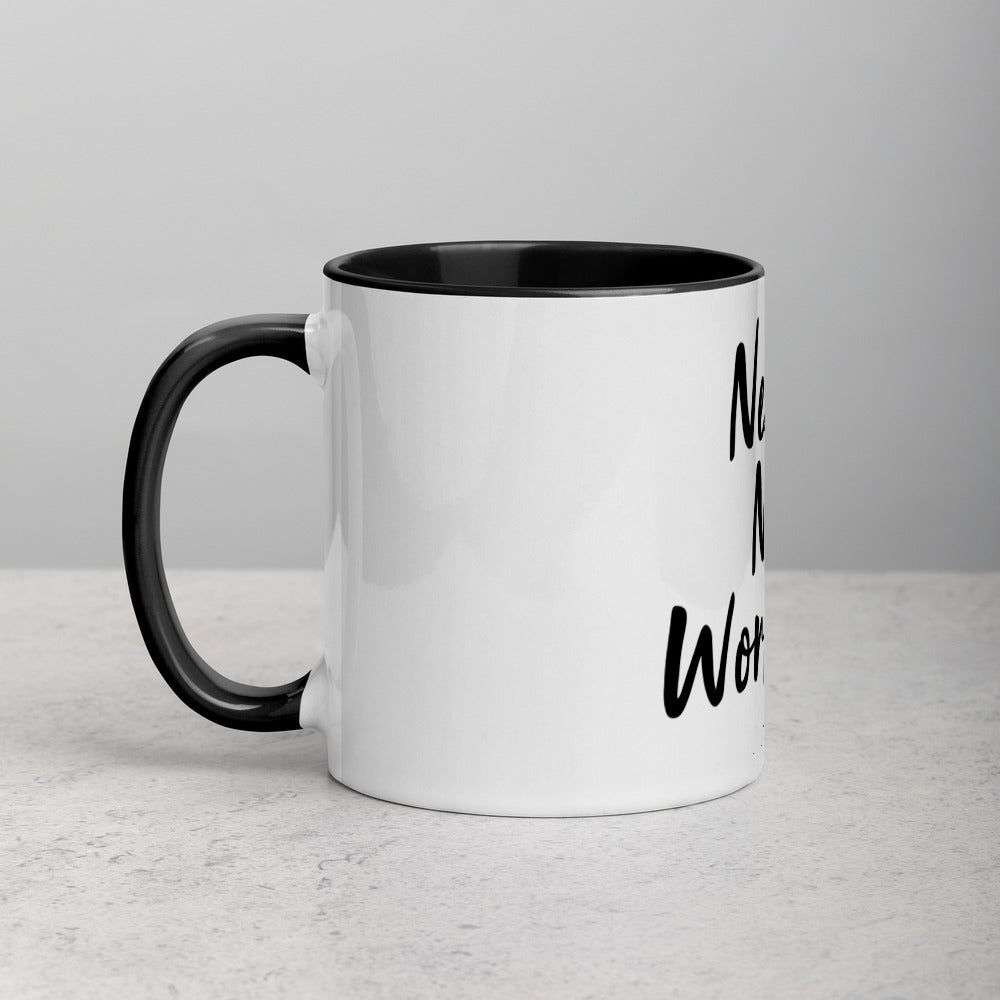 never not working - black mug with color inside
