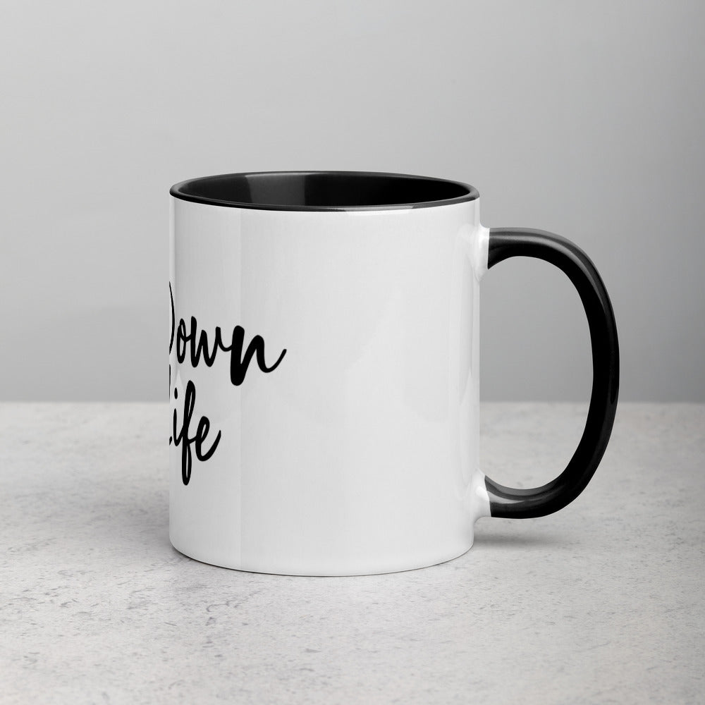calm down live life - black mug with color inside