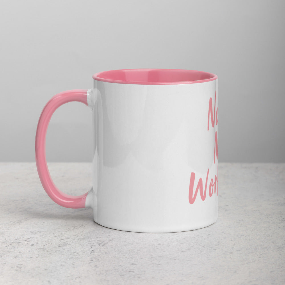 never not working - pink mug with color inside