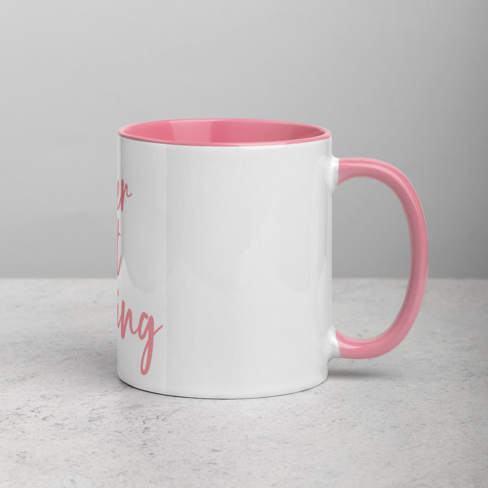 never not working - pink mug with color inside
