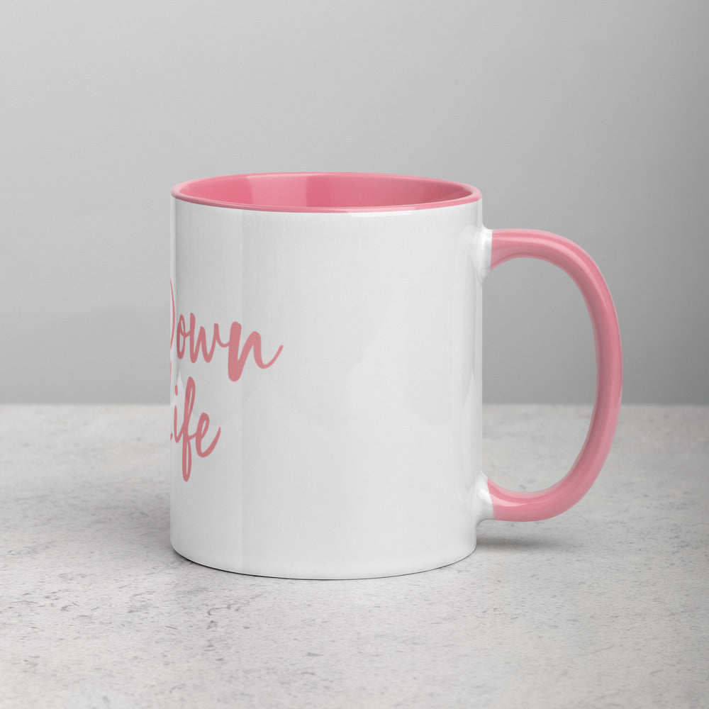 calm down live life - pink mug with color inside